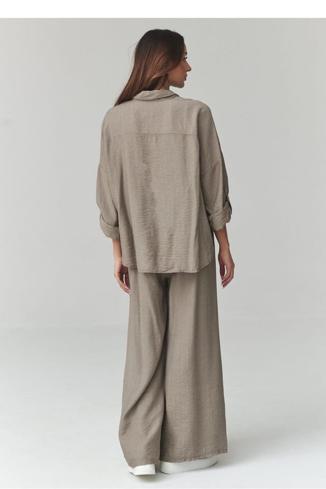 Love Lace Love Lace Women's Italian Breathable Shirt & Wide Pants Set in Brown - 3