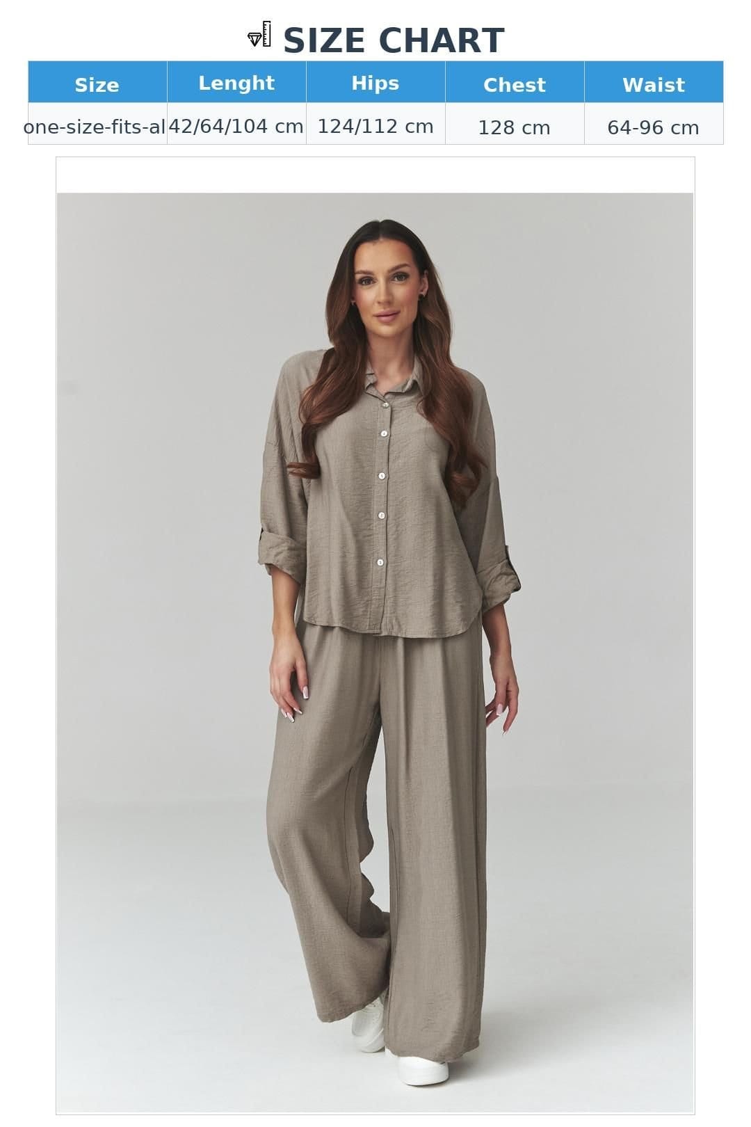 Love Lace Love Lace Women's Italian Breathable Shirt & Wide Pants Set in Brown - 4