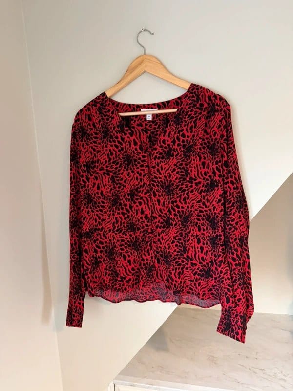Warehouse Red & Black Leopard Print Viscose Blouse Size 16