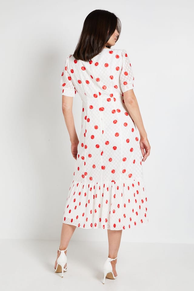 Wallis Wallis Women's Polka Dot Pleated Hem Midi Dress in Ivory - 3