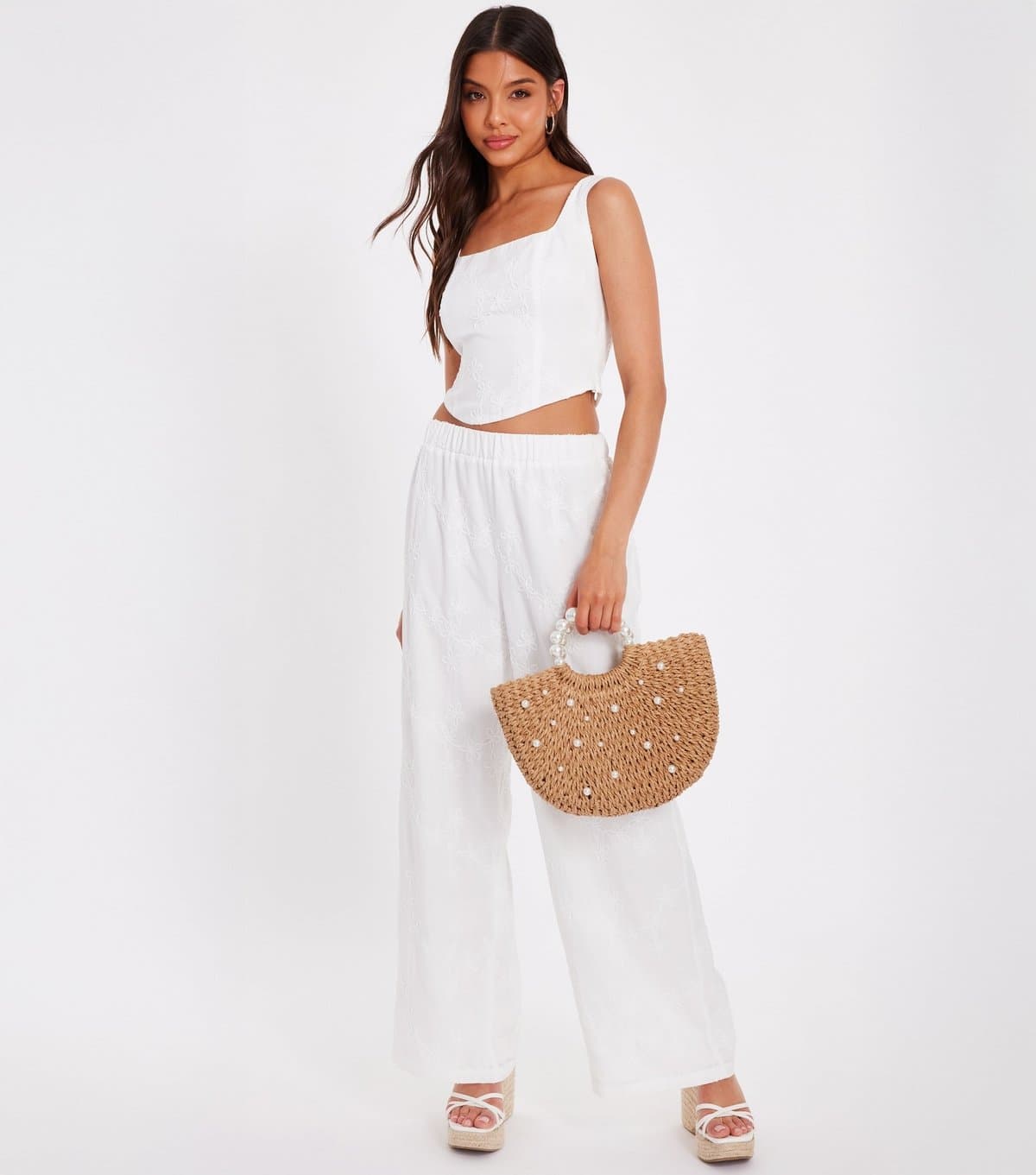 Quiz Women's White Textured Palazzo Trousers Quiz New Look
