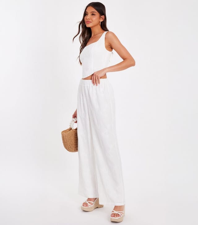 Quiz Women's White Textured Palazzo Trousers Quiz New Look - 2
