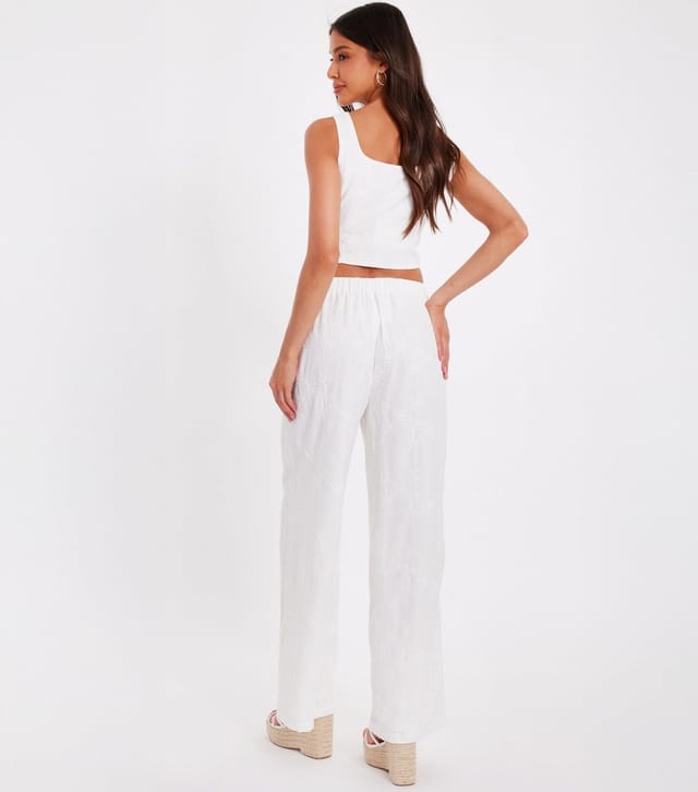 Quiz Women's White Textured Palazzo Trousers Quiz New Look - 3