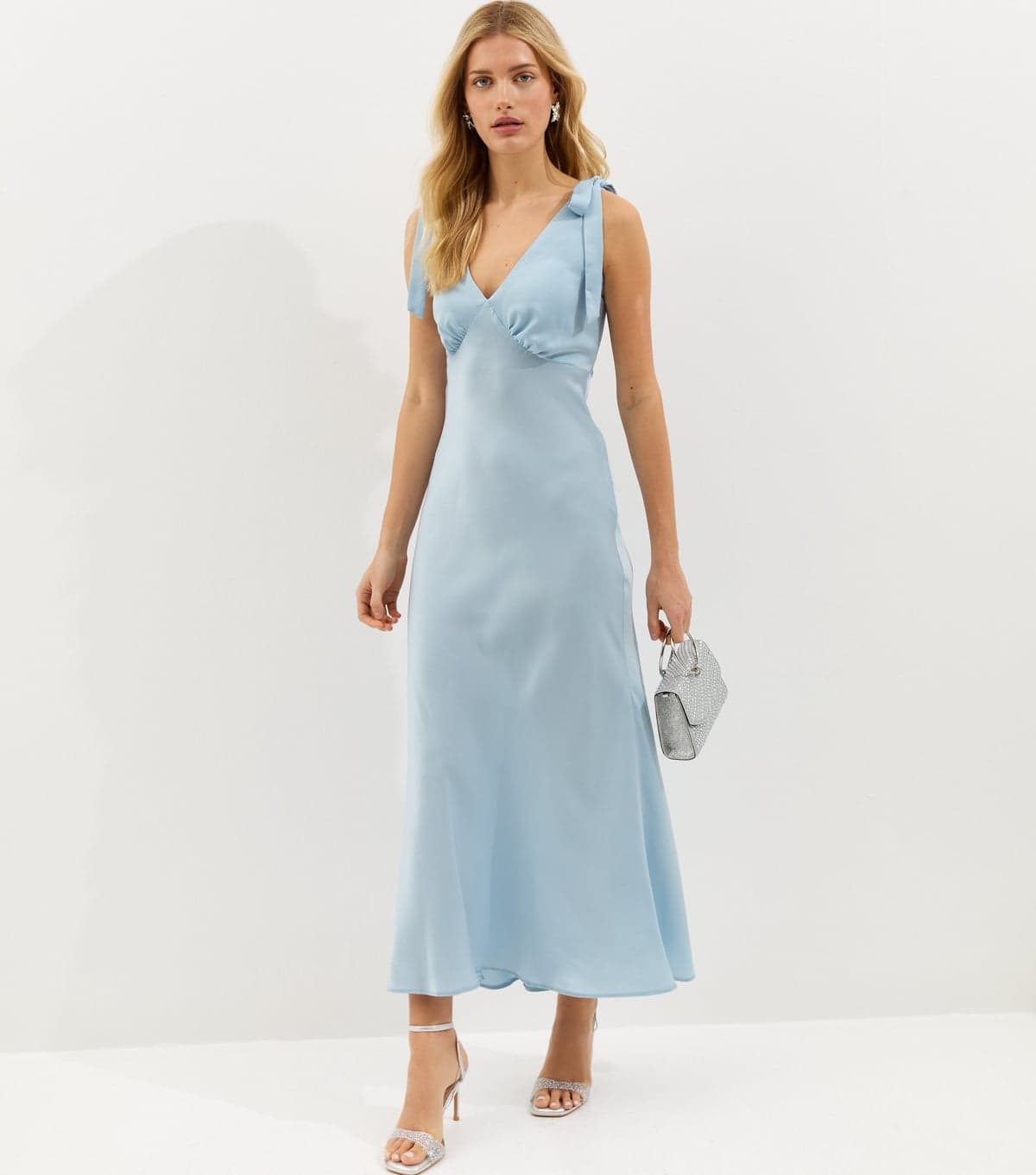 New Look Women's Light Blue Tie Shoulder Plunge Maxi Dress New Look