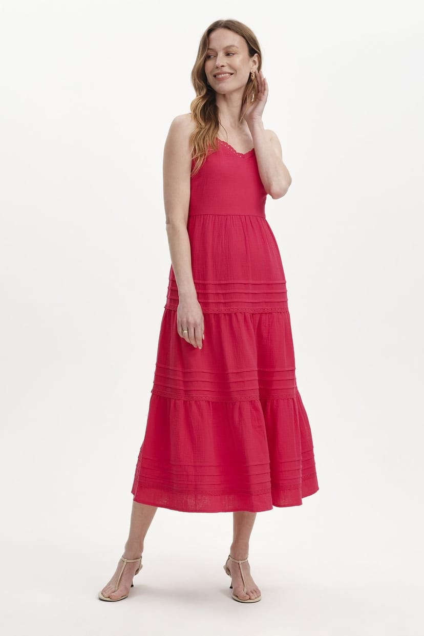 Finery London Finery London Women's Petite Hazel Cheesecloth Midi Dress in Cerise - 1