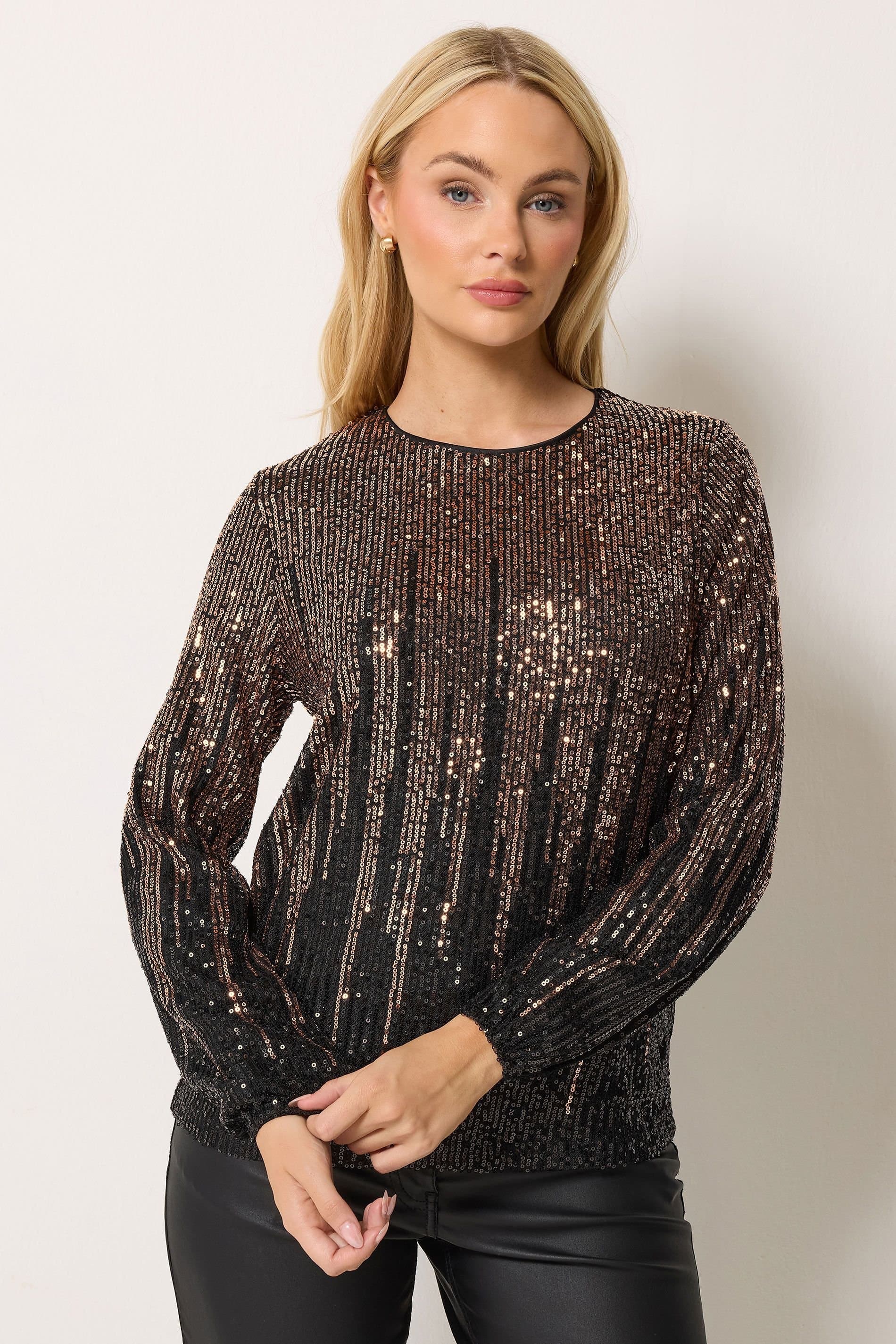 M&Co M&Co Women's Ombre Sequin Top in Black