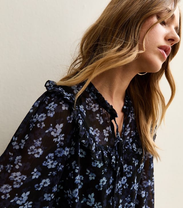 New Look Women's Navy Floral Chiffon Ruffle Mini Dress New Look - 2