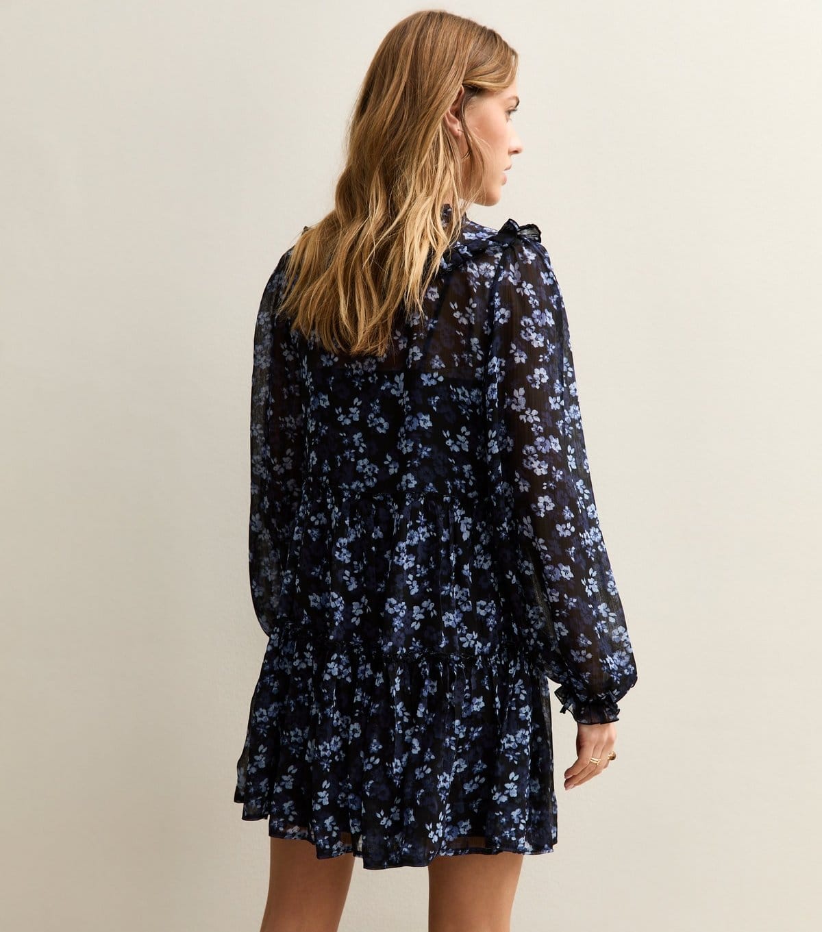 New Look Women's Navy Floral Chiffon Ruffle Mini Dress New Look - 4