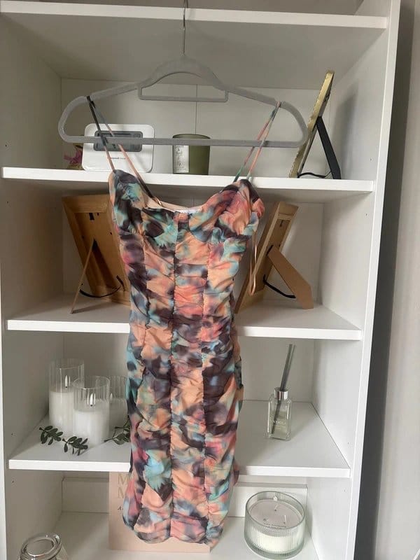 Bershka Bershka Ladies Ruched Multicoloured Bodycon Dress size XS UK 4-6 - 1