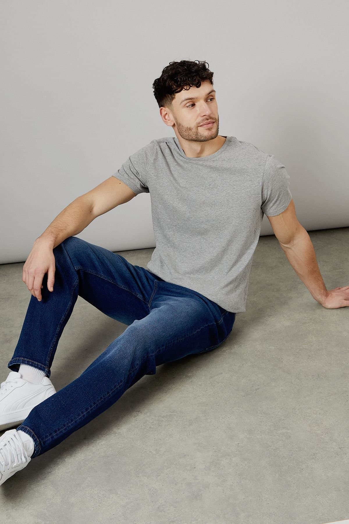 Burton Burton Men's Dark Wash Stretch Tapered Fit Jeans in Dark Blue