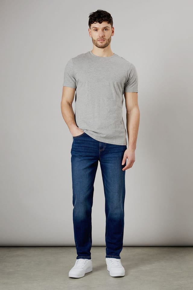 Burton Burton Men's Dark Wash Stretch Tapered Fit Jeans in Dark Blue - 3