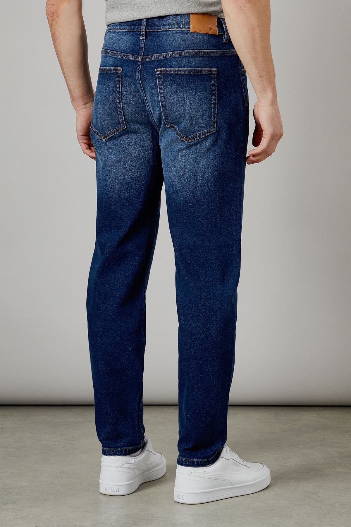 Burton Burton Men's Dark Wash Stretch Tapered Fit Jeans in Dark Blue - 4