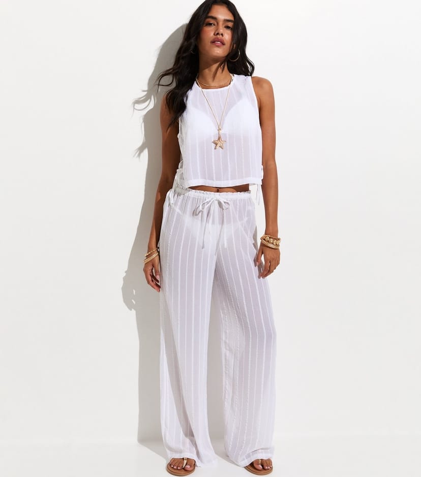 New Look Women's White Striped Beach Wide Leg Trousers New Look - 1