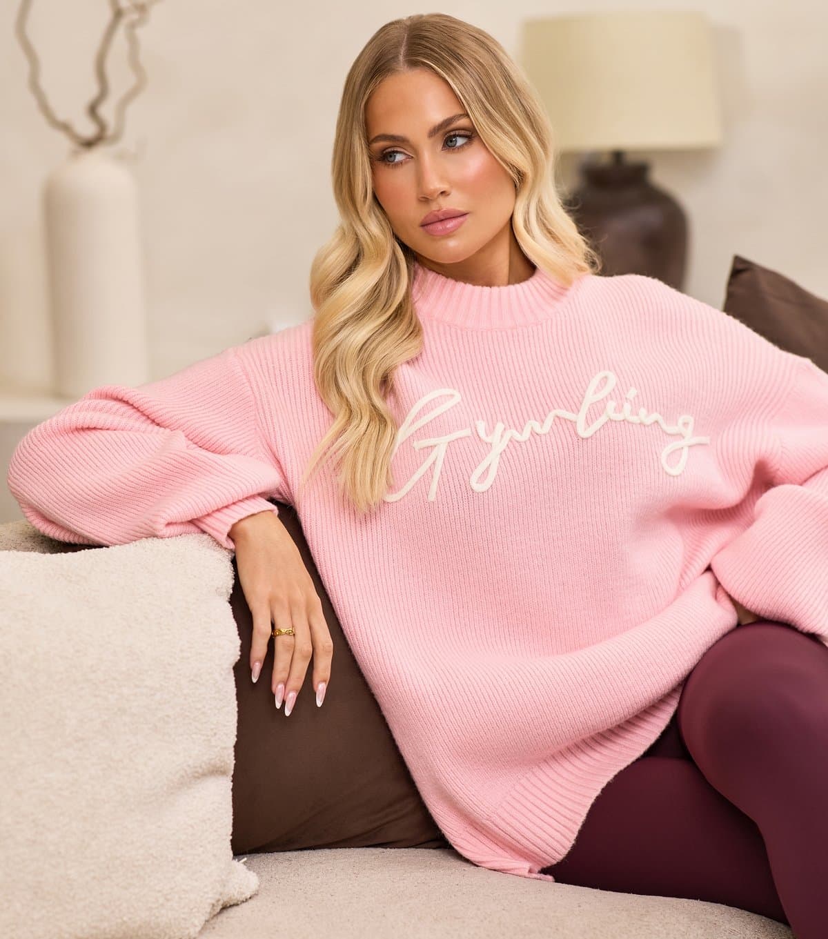 Gym King Gym King Bright Pink Rib Knit Sweatshirt