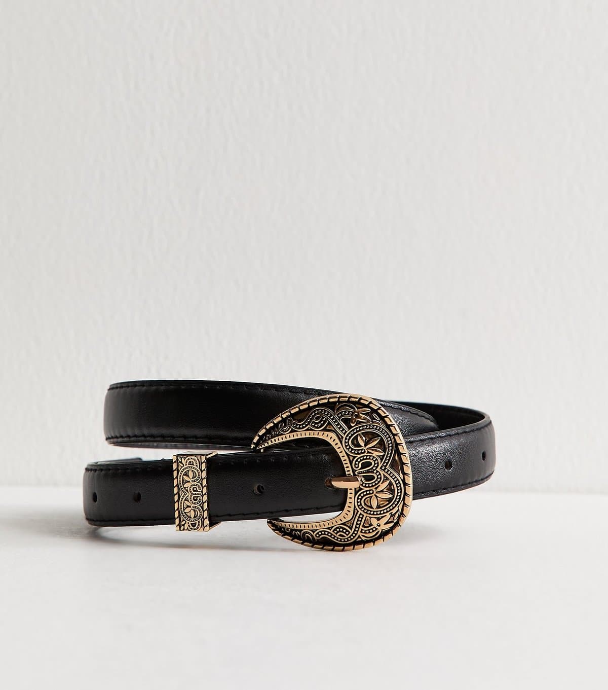 New Look Black Faux Leather Western Skinny Belt New Look