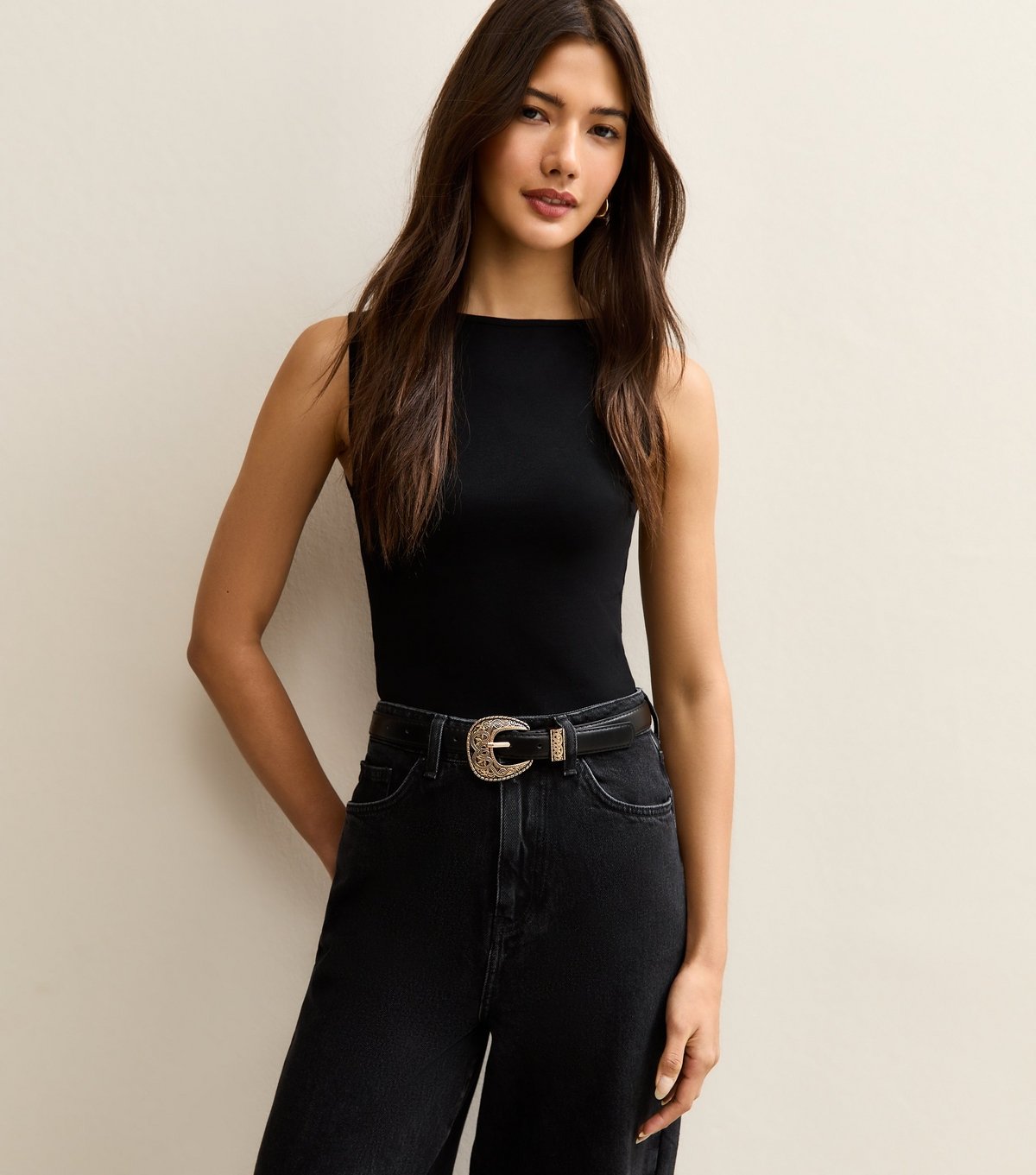 New Look Black Faux Leather Western Skinny Belt New Look - 2