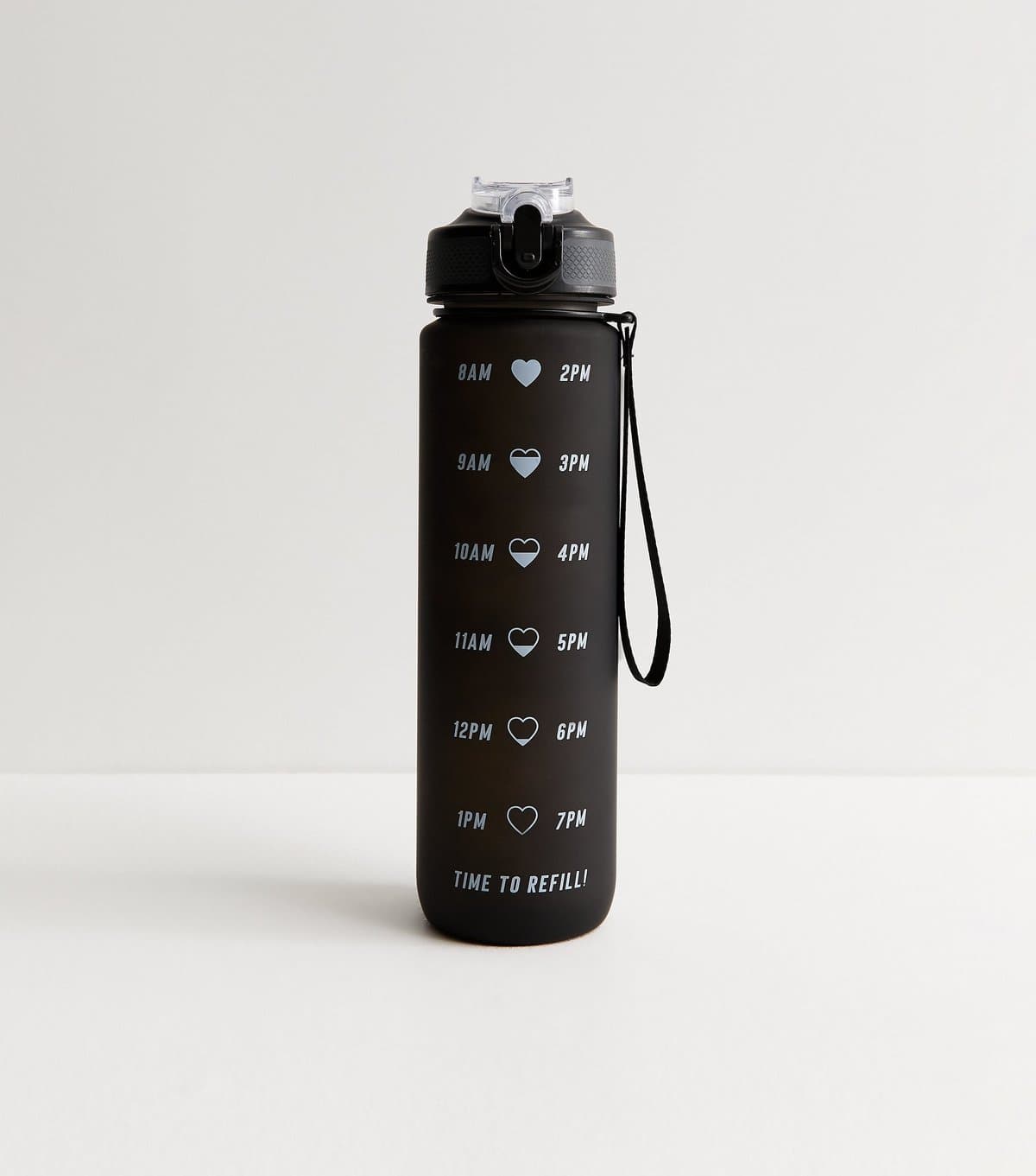 New Look Black Pop Lid Straw 1L Time Marked Water Bottle New Look