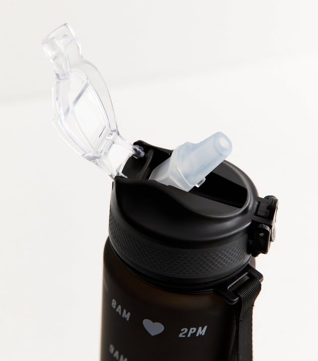 New Look Black Pop Lid Straw 1L Time Marked Water Bottle New Look - 2