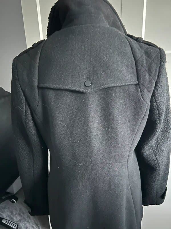 New Look Black coat with textured sleeves and leather look detail