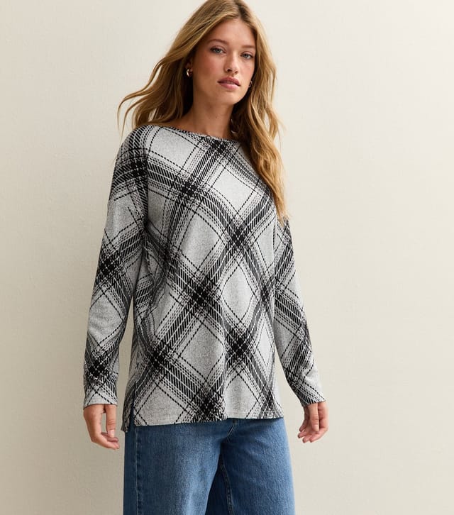 New Look Women's Grey Soft Touch Check Long Sleeve Top New Look - 2
