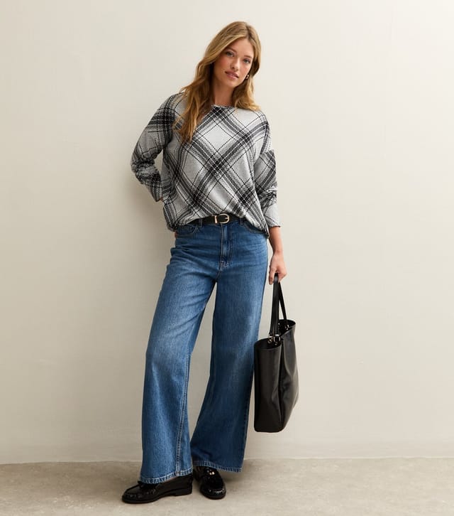 New Look Women's Grey Soft Touch Check Long Sleeve Top New Look - 3