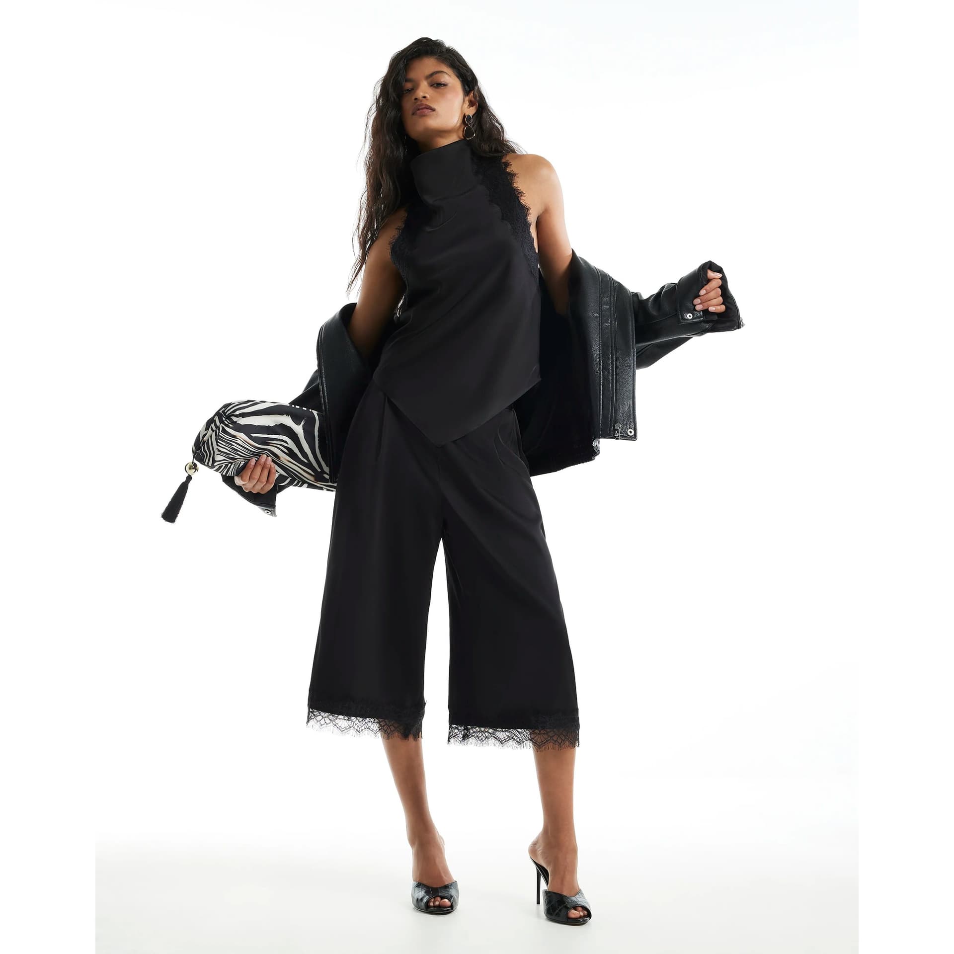 River Island River Island Womens Black Satin Lace Jorts