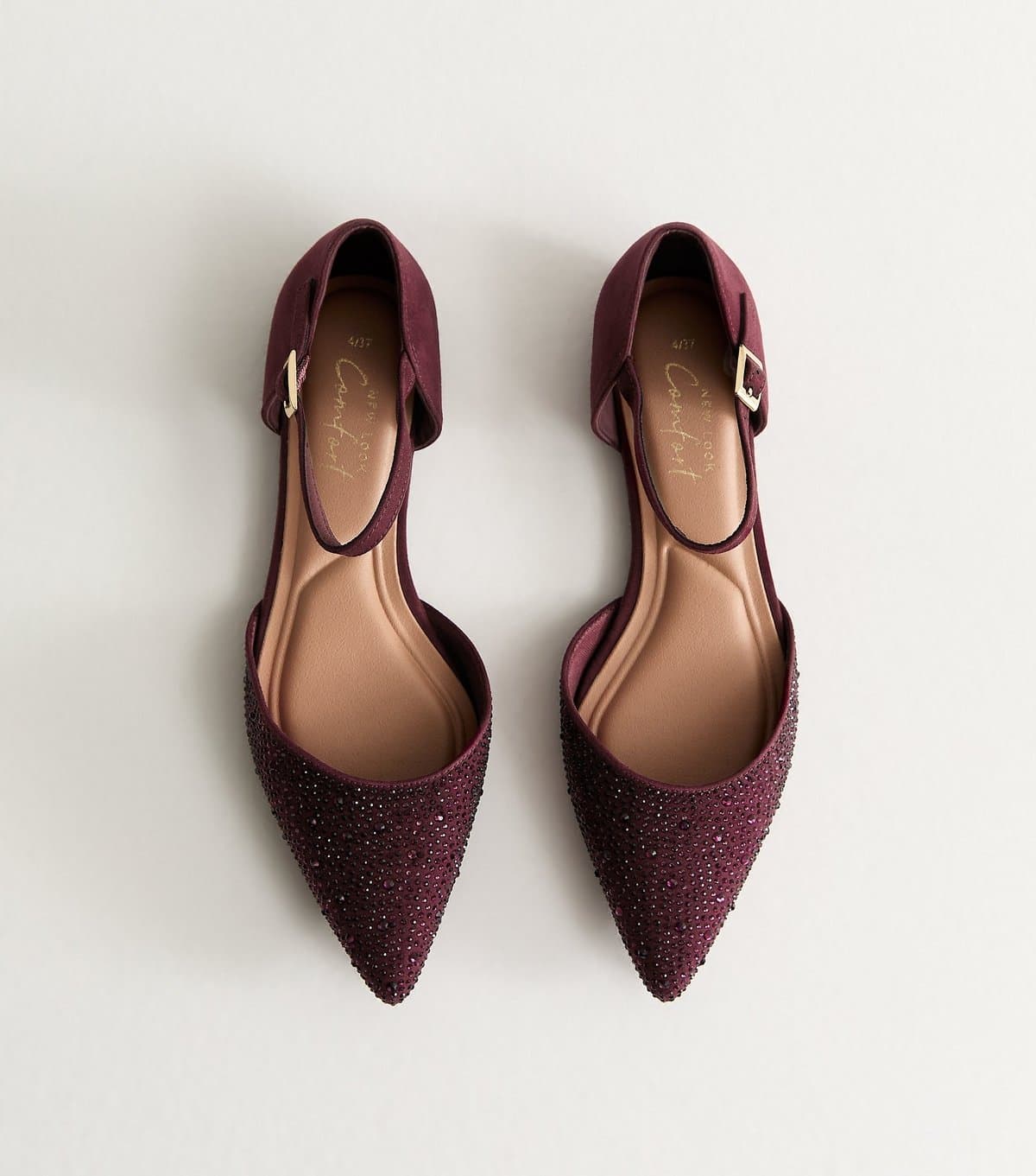 New Look New Look Burgundy Bedazzled Pointed Toe Flats
