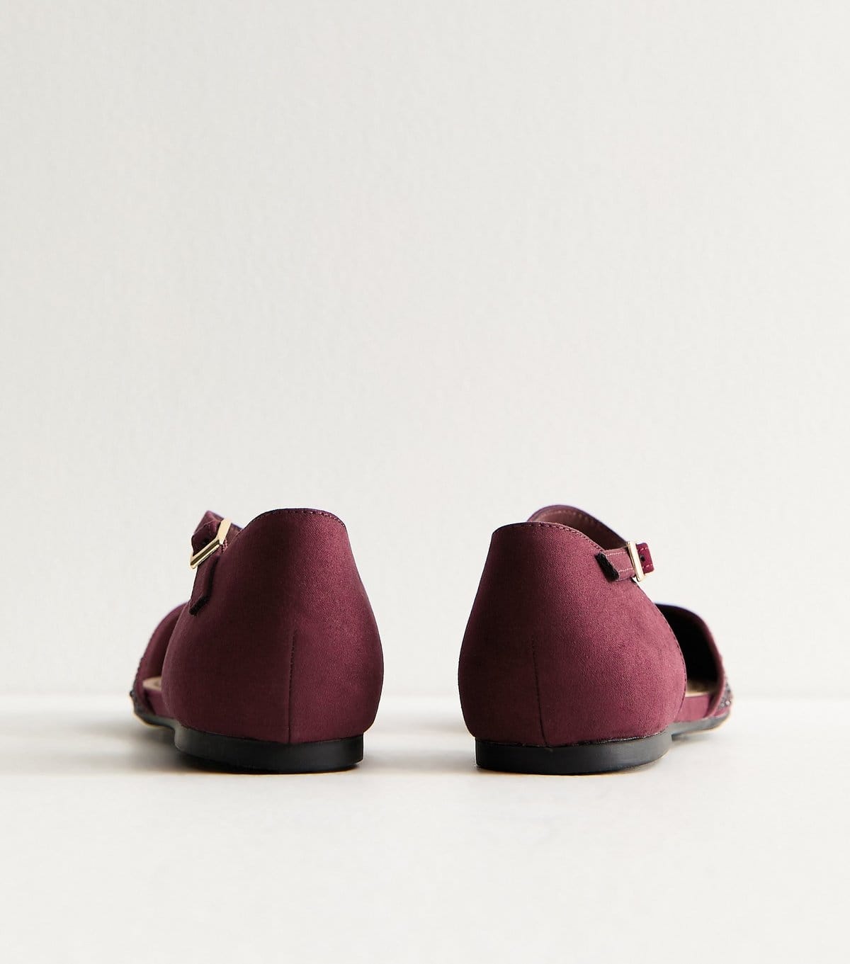 New Look Women's Burgundy Bedazzled Pointed Toe Ankle Strap Ballerina Flats Vegan New Look - 4