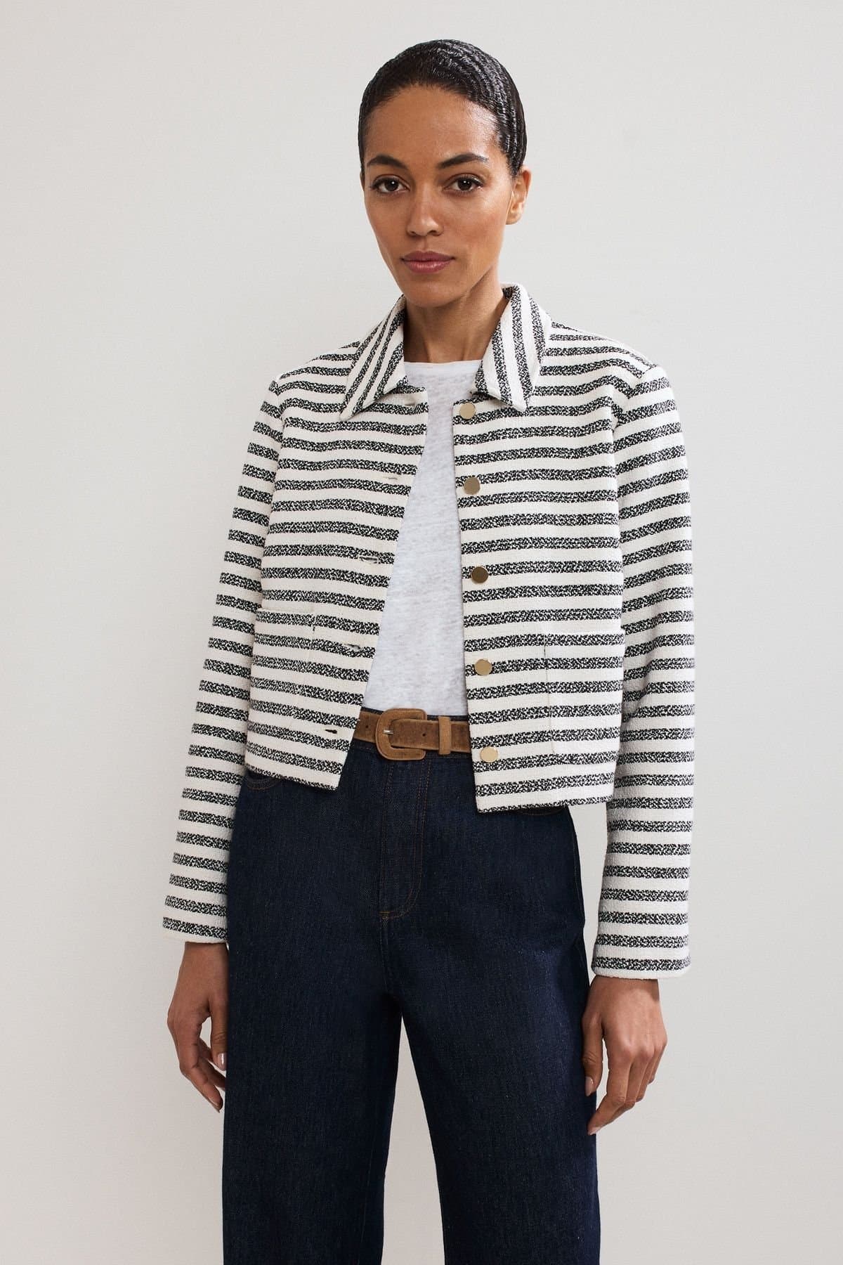 Phase Eight Phase Eight Women's Neave Collared Stripe Crop Jacket in Mid Navy