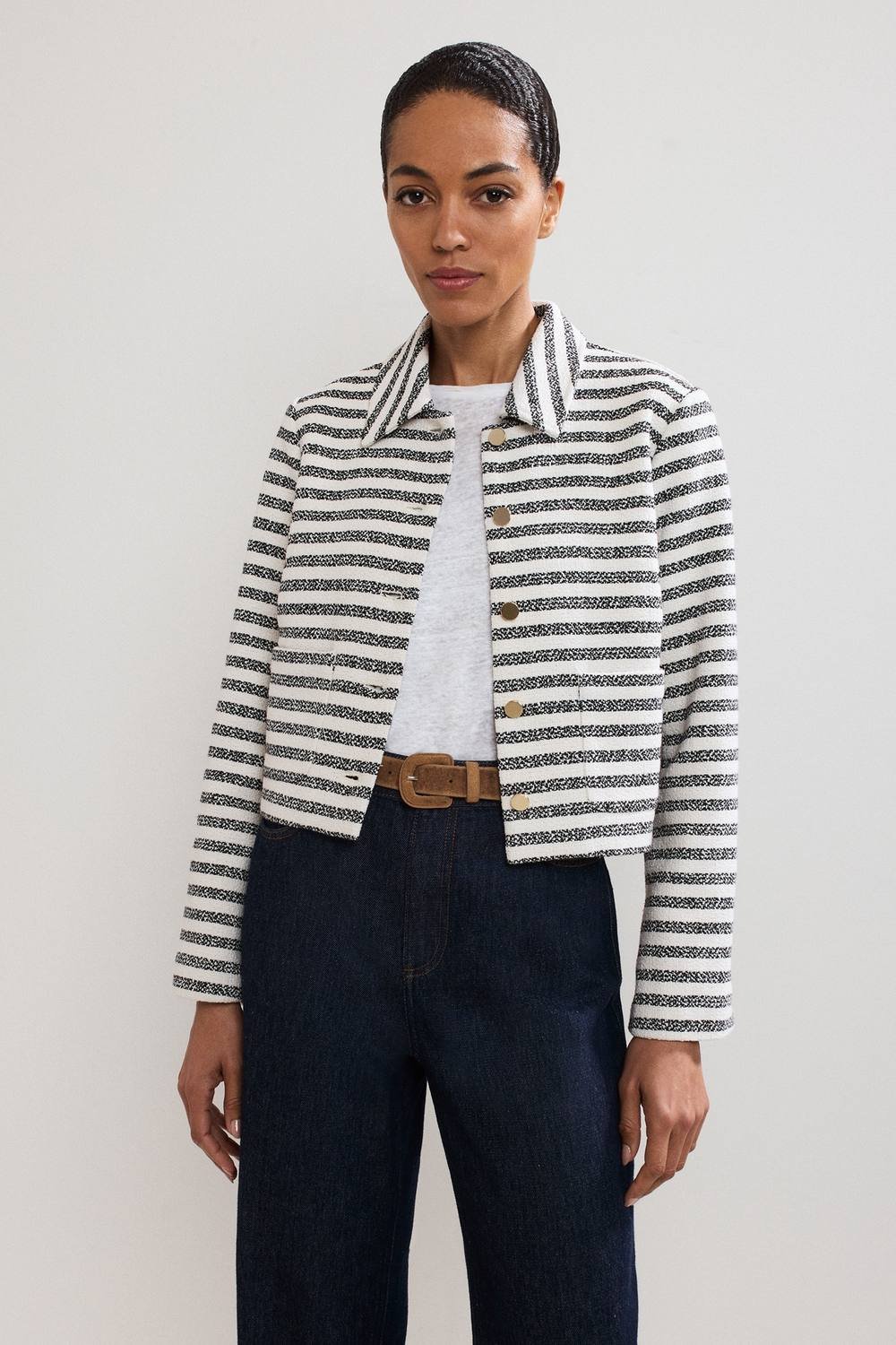 Phase Eight Phase Eight Women's Neave Collared Stripe Crop Jacket in Mid Navy - 4