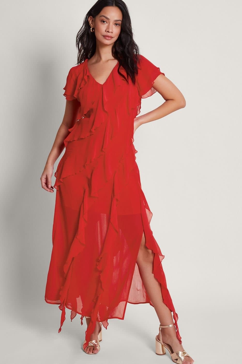 Monsoon Monsoon Women's Renata Ruffle Maxi Dress Red