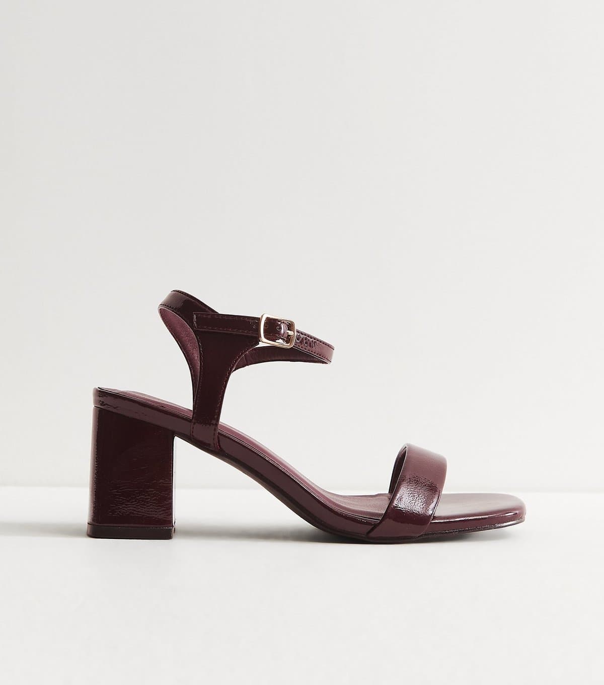 New Look Women's Wide Fit Dark Burgundy Patent Faux Leather Sandals Vegan New Look
