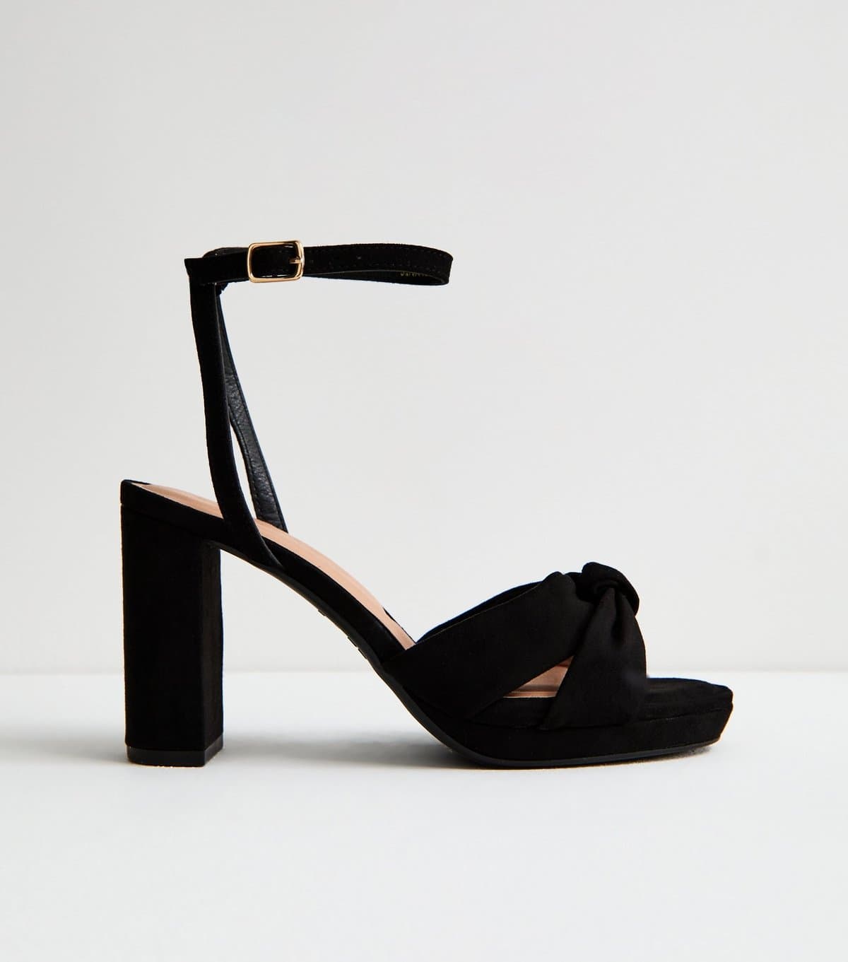 New Look Women's Wide Fit Black Faux Suede Knot Strap Platform Sandals Vegan New Look