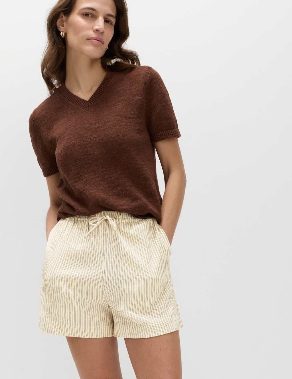 Marks & Spencer M&S Striped Shorts Brown Mix