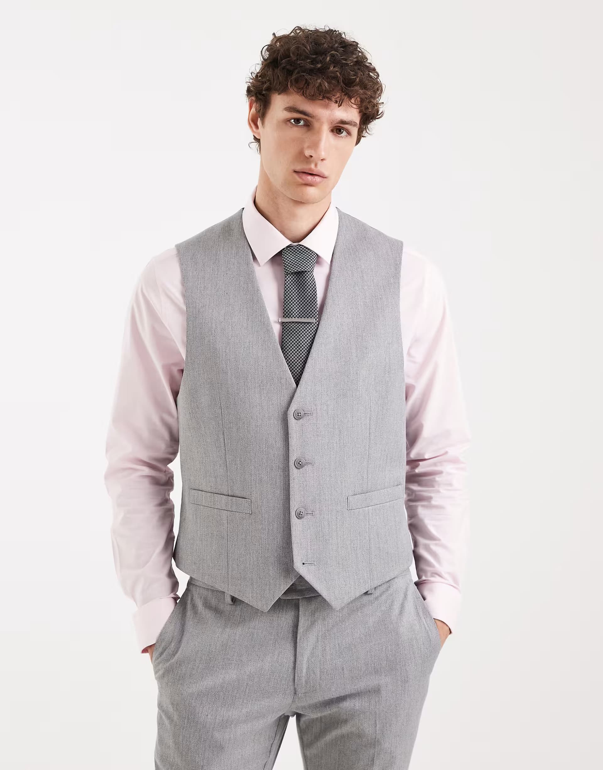ASOS ASOS DESIGN skinny suit waistcoat in grey wool look herringbone