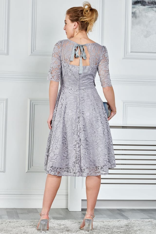 Jolie Moi Jolie Moi Women's Fit & Flare Lace Midi Dress in Grey - 2