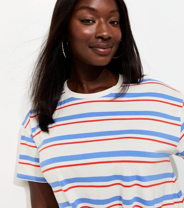 New Look Women's Plus Size White Cotton Striped Tie Front T-Shirt Curves New Look - 2