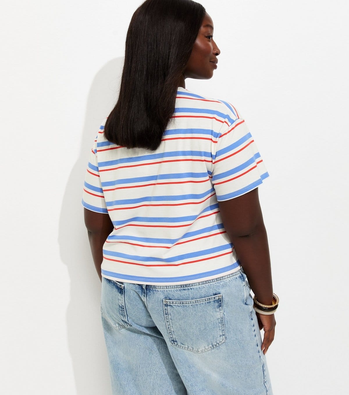 New Look Women's Plus Size White Cotton Striped Tie Front T-Shirt Curves New Look - 4