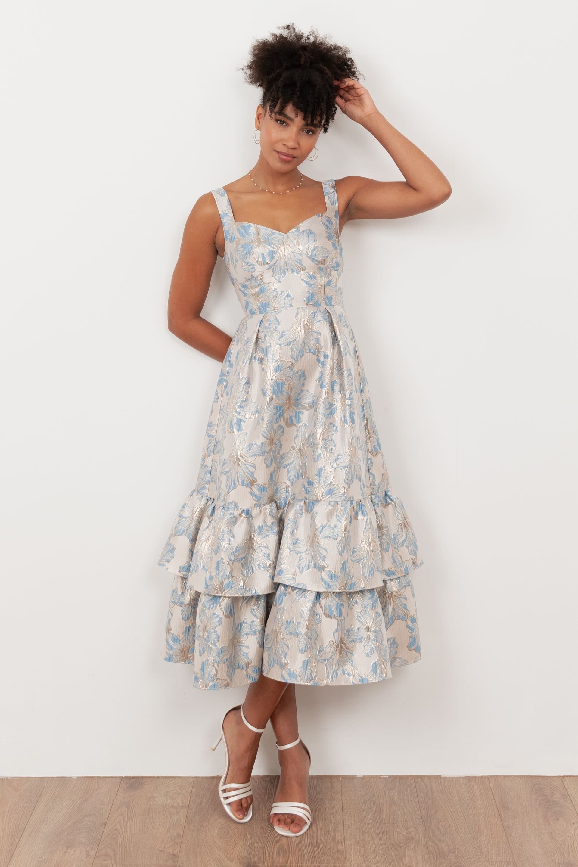 Maya Deluxe Maya Deluxe Women's Jacquard Strappy Midi Dress in Light Blue