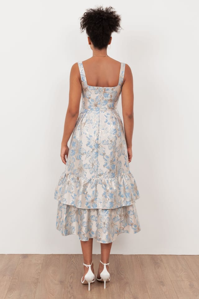 Maya Deluxe Maya Deluxe Women's Jacquard Strappy Midi Dress in Light Blue - 2