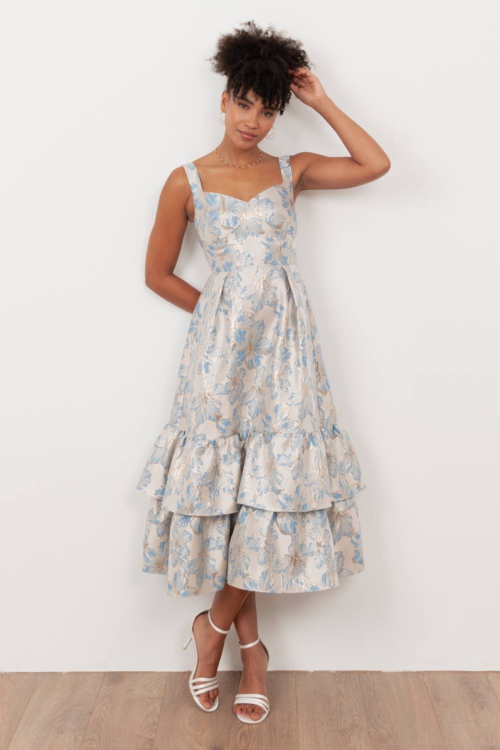 Maya Deluxe Maya Deluxe Women's Jacquard Strappy Midi Dress in Light Blue - 3