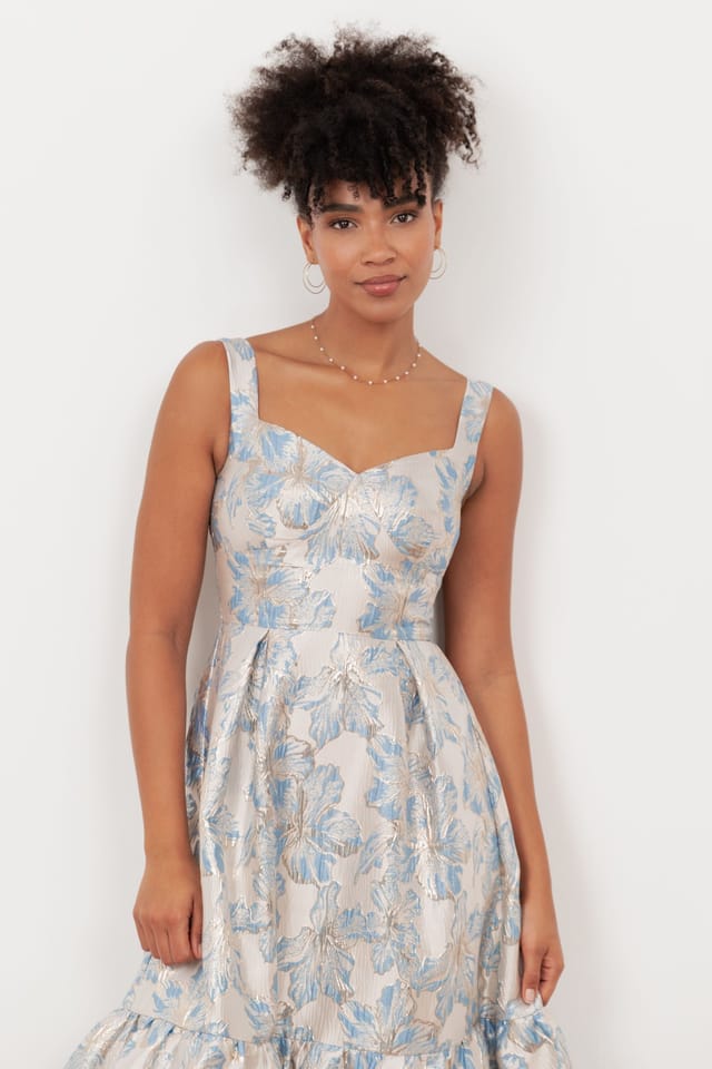 Maya Deluxe Maya Deluxe Women's Jacquard Strappy Midi Dress in Light Blue - 3