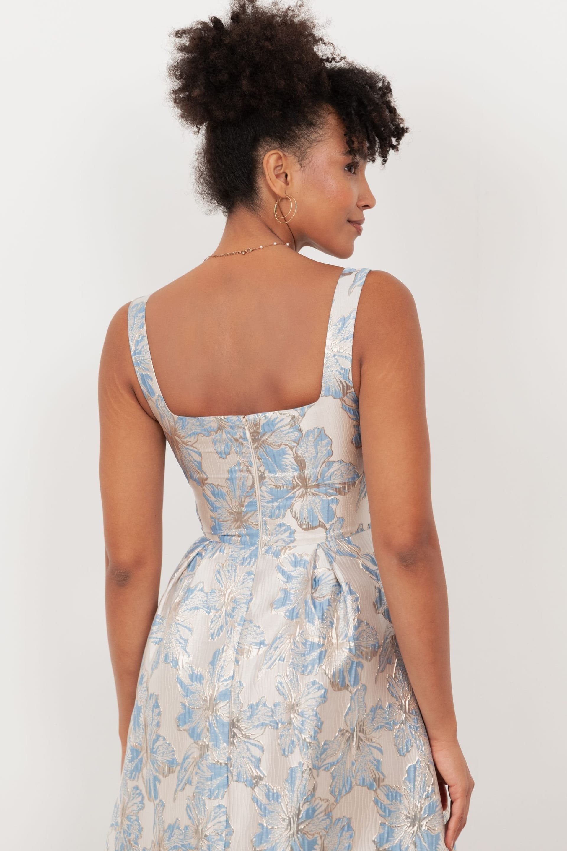 Maya Deluxe Maya Deluxe Women's Jacquard Strappy Midi Dress in Light Blue - 4