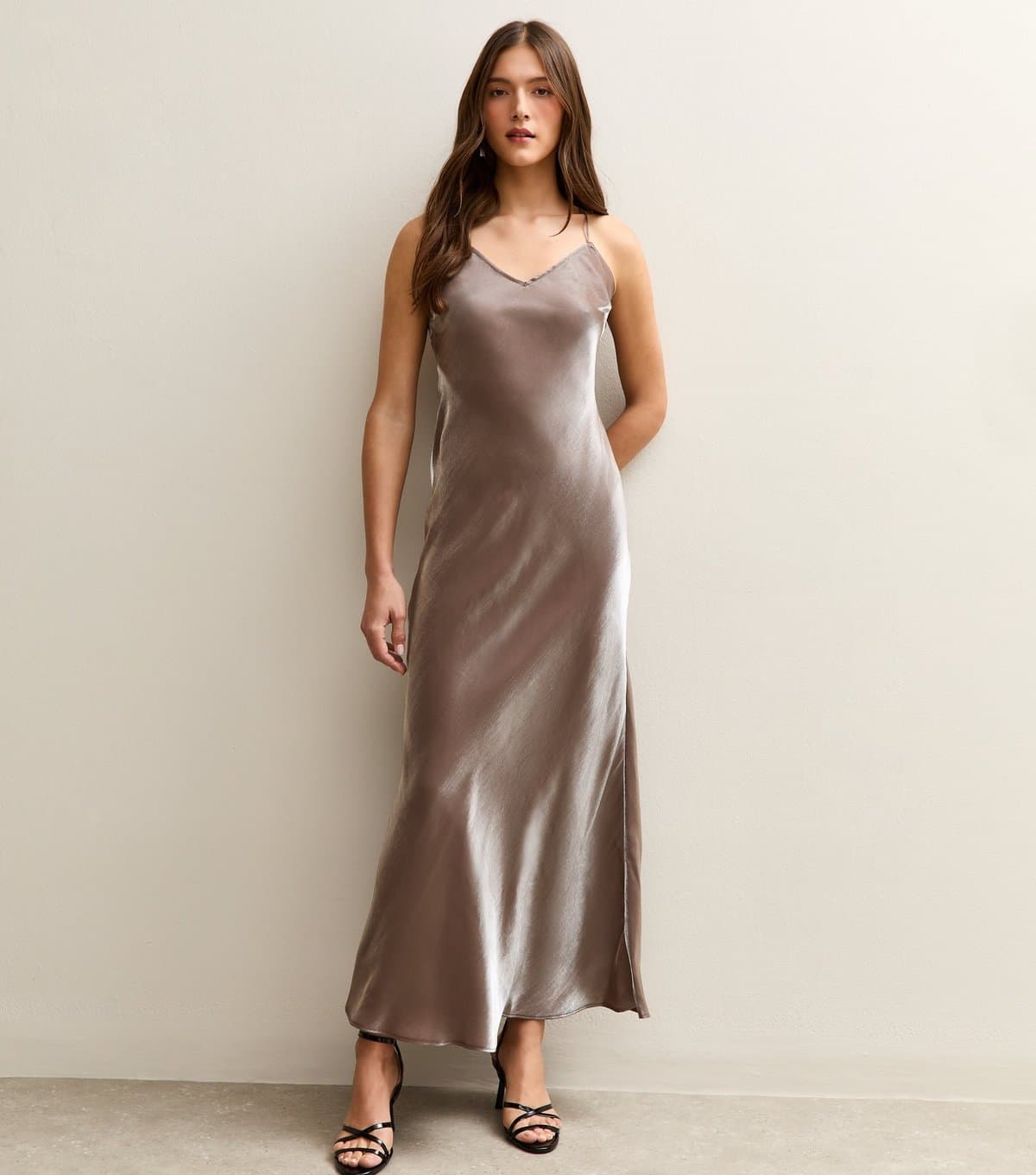 New Look Women's Brown Satin Slip Maxi Dress New Look