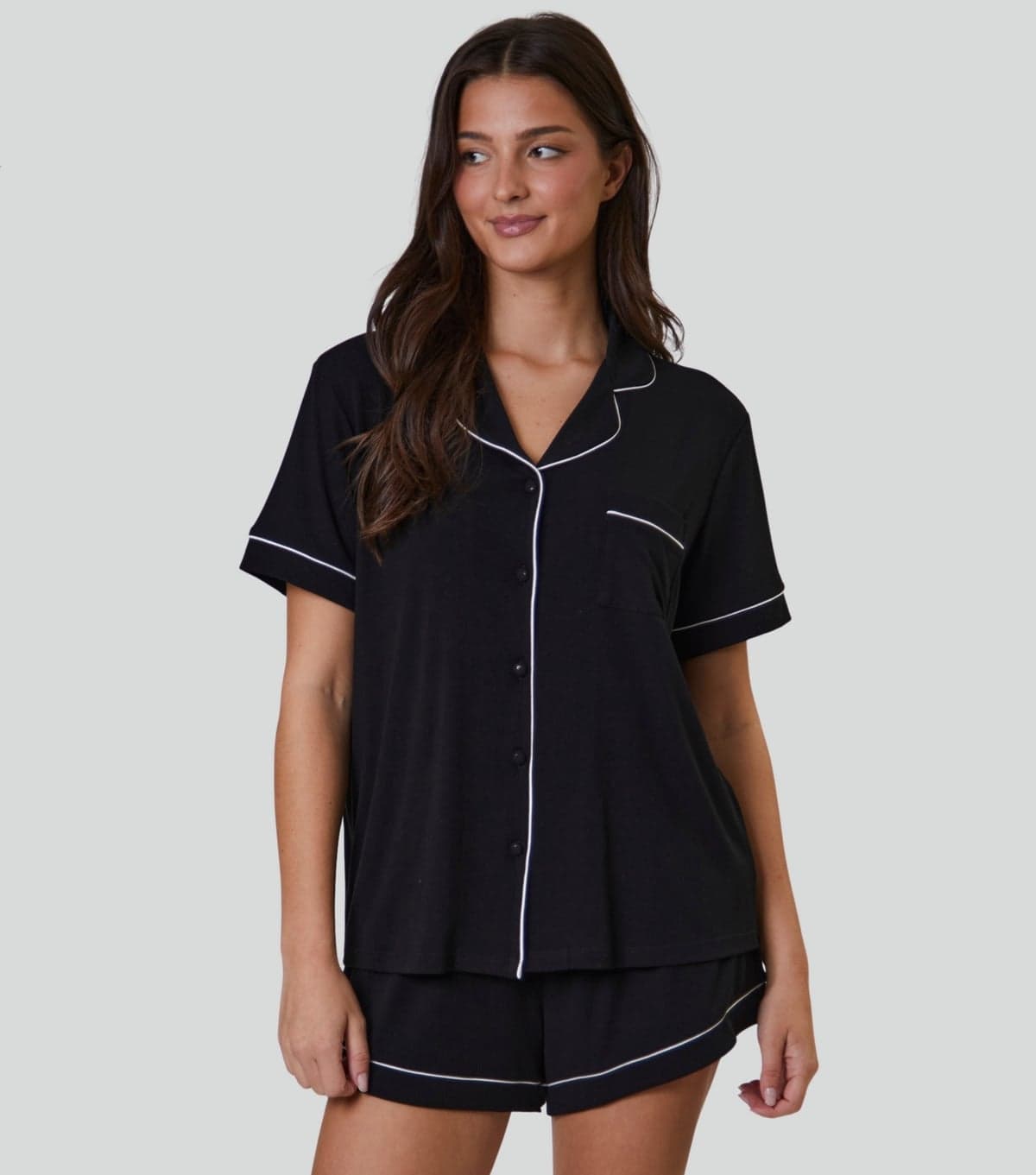 Loungeable Women's Black Ribbed Shirt and Shorts Pyjama Set Loungeable New Look