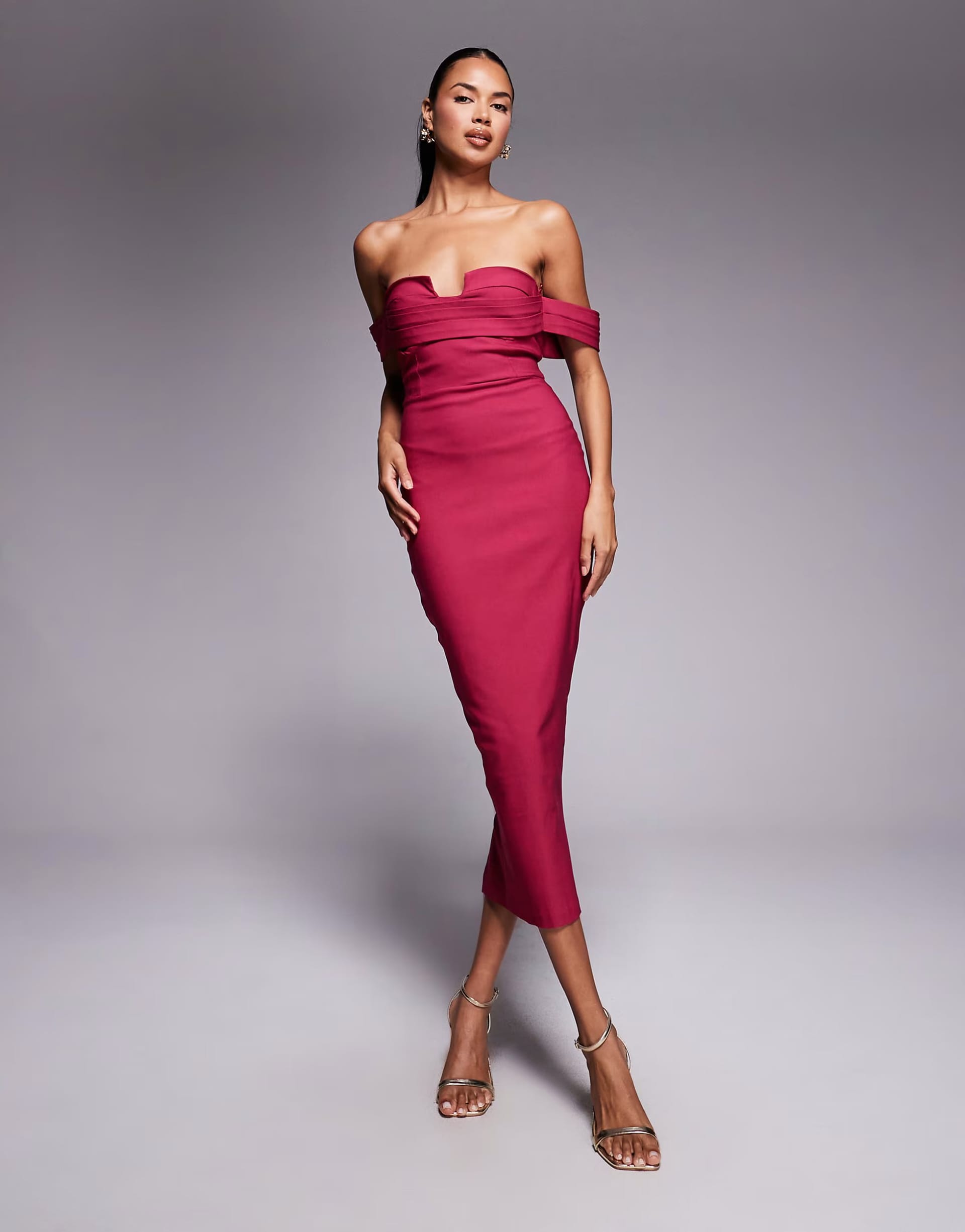 ASOS Raspberry Satin Bandeau Midi Dress