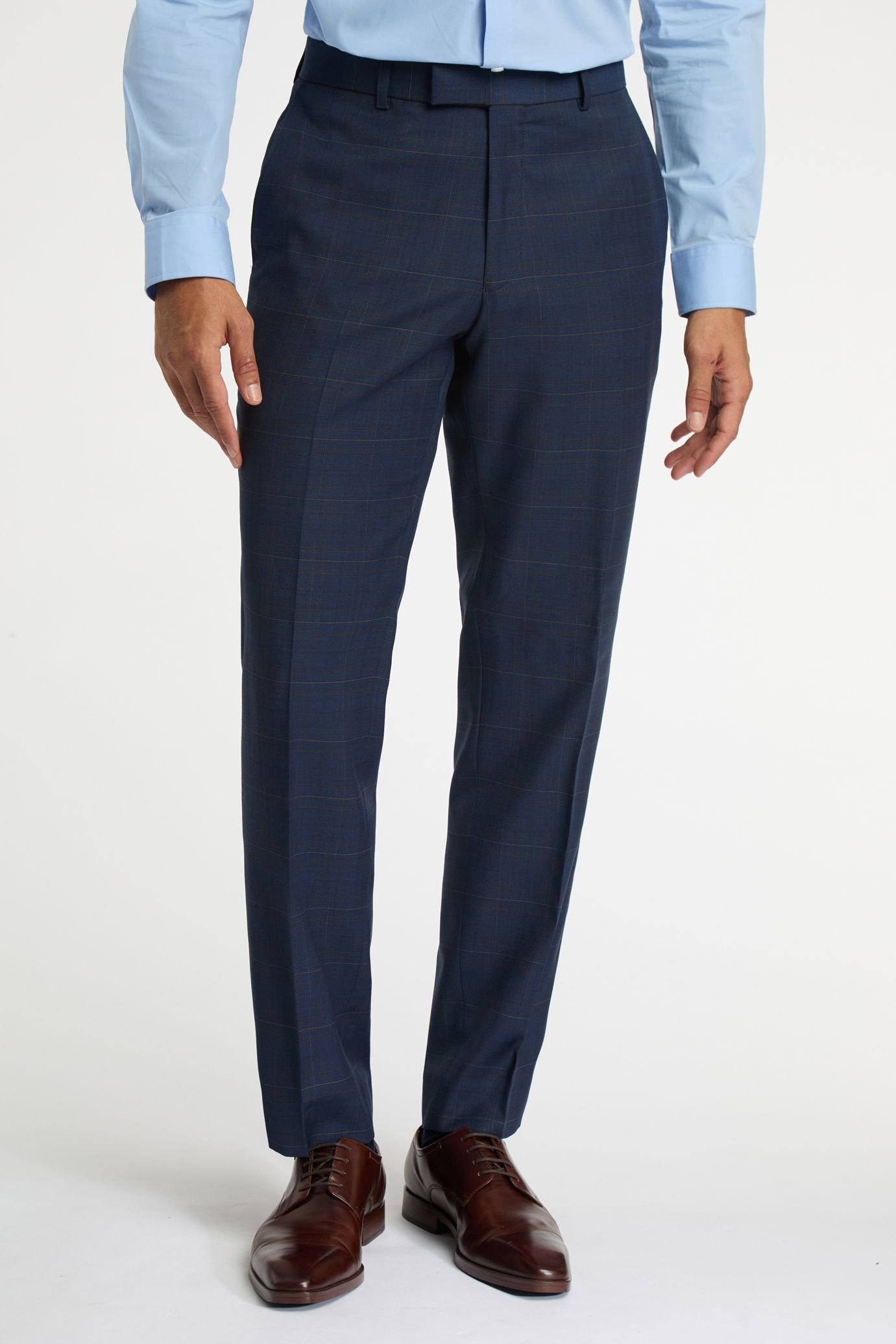Racing Green Racing Green Men's Regular Fit Blue Tan Windowpane Trousers - 4