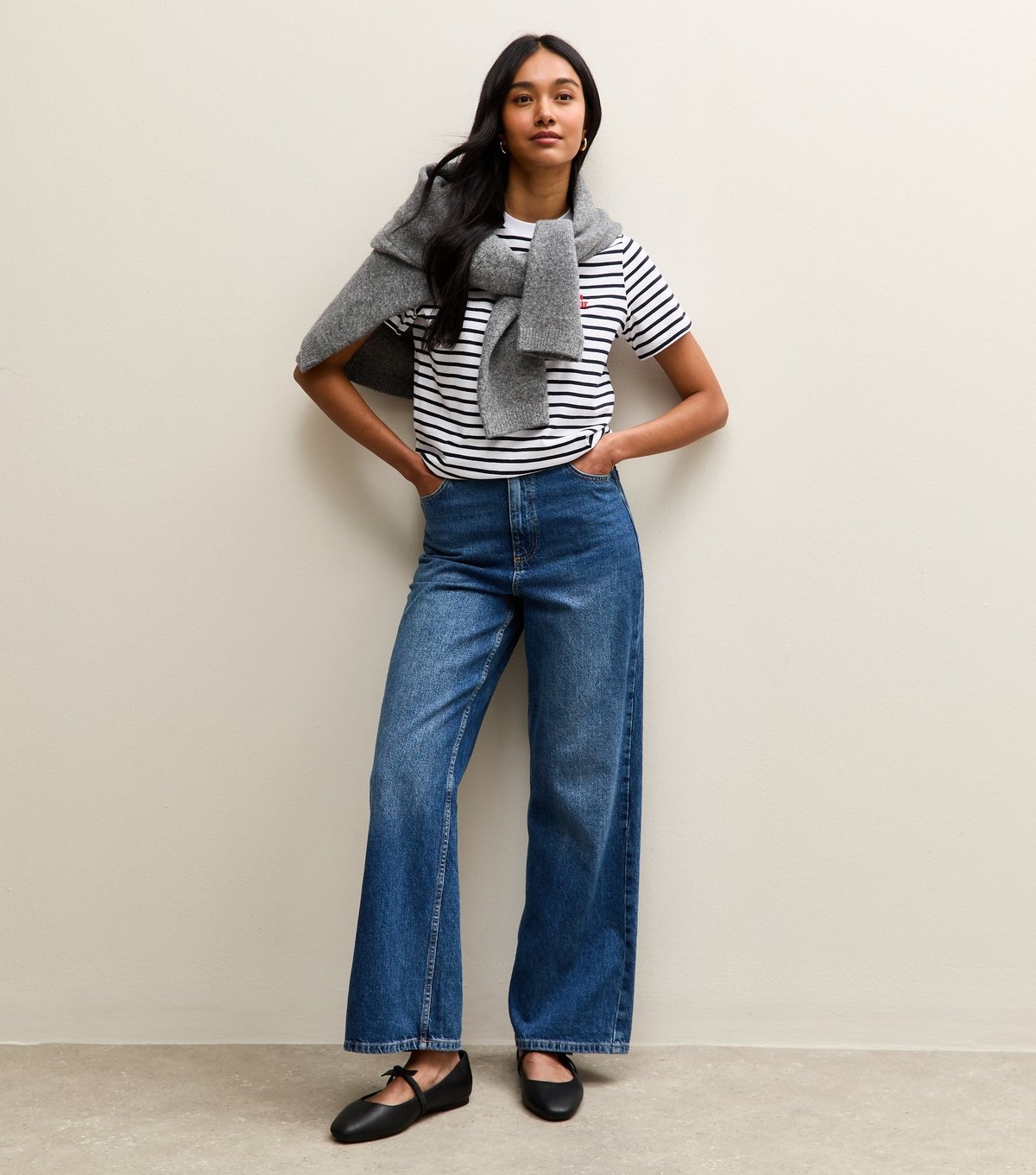 New Look Women's Navy Cotton Striped Mon Amour Logo T-Shirt New Look - 3