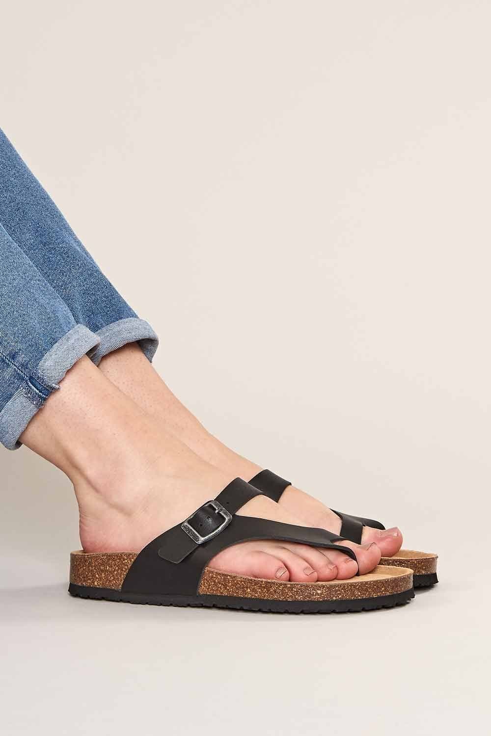 Moshulu Moshulu Black Suede Toe-Post Cork Sandals