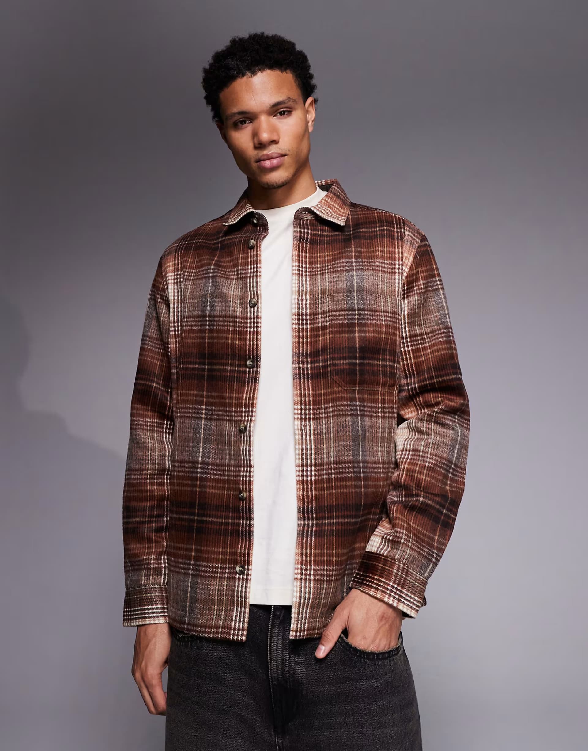 ASOS ASOS DESIGN overshirt in brushed check in brown